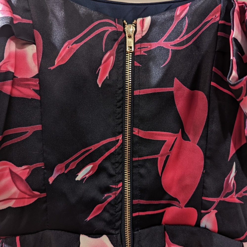 Unique Vintage Blue & Pink Floral Fit & Flare Mid Length Formal Dress - Medium - Picture 4 of 11